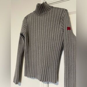 Vintage Y2K Abercrombie & Fitch Ribbed Mock Neck Sweater Gray S USA Made Cotton